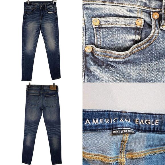 American Eagle AE Jeans Mens Size 29x32 Airflex Skinny Blue Skate Stretch - Picture 1 of 13